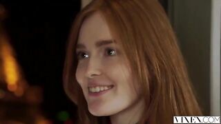 The guy licked pussy of the red-haired beauty properly