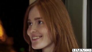 The guy licked pussy of the red-haired beauty properly