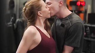 In the middle of anal training with a natural redhead
