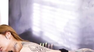 Professor Vanessa Vega, with her striking tattoos, seduces her student in a steamy encounter