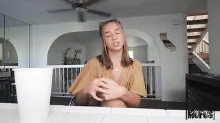 Girl with braids makes a sloppy blowjob in the car