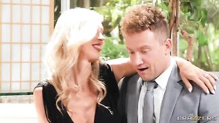 Blonde FFM threesome sex with mature blondie and cumshot