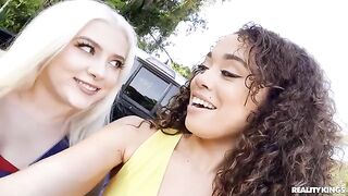 Two cute girls shared the quarterback's big cock in an interracial scene
