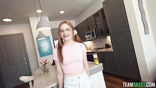 A red-haired girl gets messy and passionate during her deepthroat blowjob