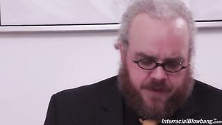 And let the slut go around in a circle! - hot interracial gangbang action!