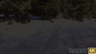 A man fucked his wife on the sled by the fireplace