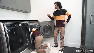 A hot blonde is having fun with two guys who look like each other