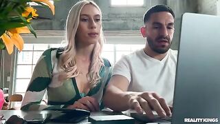 A guy fucked on the couch a beautiful blonde with big tits