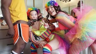 Hot threesome sex in stockings and role play with Freeuse