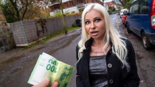 A hot blonde MILF is making money by fucking with a stranger on the street