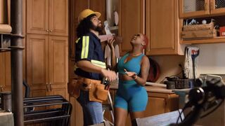 The cook in the uniform has sex with a client in the kitchen