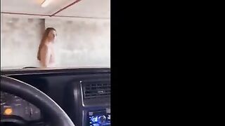 Redhead babe flashes and gets fucked in the public garage, just like in the other spicy videos of public escapades