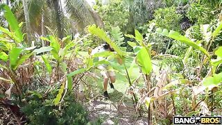A man fucked a girl in the doggy style position outdoors