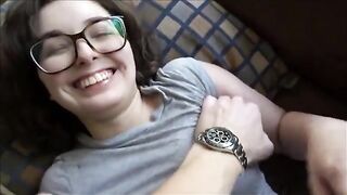 A hot brunette teen, Leana Lovings, keeps her boyfriend company at home