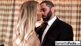 A busty blonde beauty, Samantha Saint, enjoys forbidden sex in a hotel room