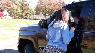 A hot girl is being picked up by a horny driver