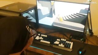 A cute challenge where a girl plays video games and wets the guy’s dick
