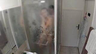 A couple gets intimate in the shower, with no condoms used