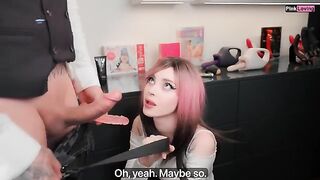 A girl is choosing sex toys in the shop and gets fucked