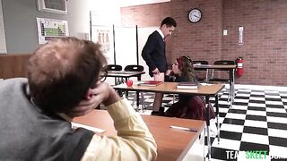 The student did not study, but had sex with his teacher on the table