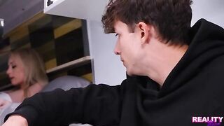 A cute girl has sex with her nice brother in the car, showcasing passionate pussy licking