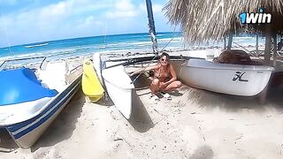 A cute couple has a passionate sex on the beach with no inhibition