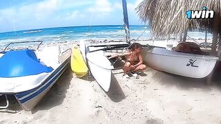 A cute couple has a passionate sex on the beach with no inhibition