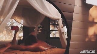 A reflection in the mirror tells him he's doing a good job