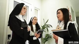 The nun became a prey for the desires of four guys