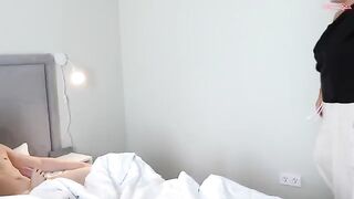 A cute girl is jumping on a guy’s dick, showcasing an intense ride