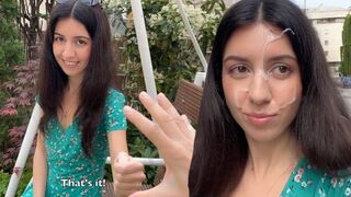 A sexy woman got sperm on her face during a hot cumwalk