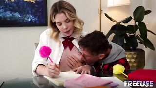 The payment to the tutor went through, and the girl got fucked on the kitchen