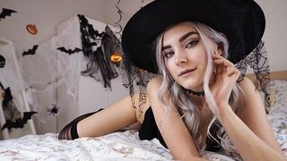 A cute witch in a purple dress waits for magic sex in HD