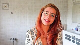 The guy licks the pussy of his client, a redhead beauty