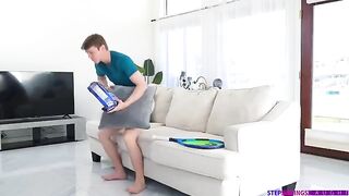 Girl was gently fucked on the couch with her brunette locks falling