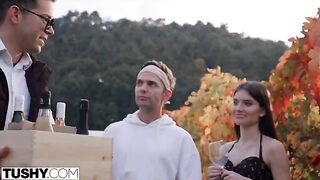Stunning Stefany gets fucked by two guys with giant cocks in TUSHY scene