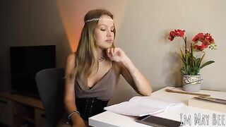 The tits of a cute girl want freedom, she caresses them with her tongue