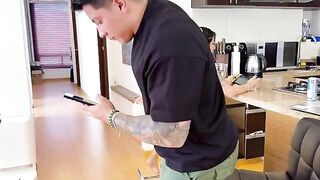 The stepdad checked how the girl's ass was developed, and her cock was getting harder