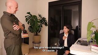 The employee's tongue works, and her boss enjoys it very much
