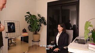 The employee's tongue works, and her boss enjoys it very much