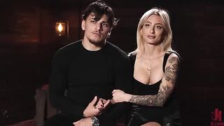 The blonde gets tied up and reaches orgasm, a man is dominating her