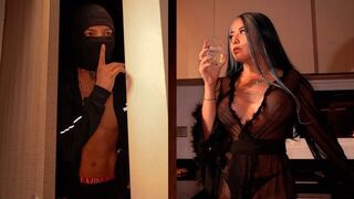 The burglar aimed for the safe, but got the busty housewife instead