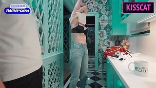 A cute maid is having fun with her client in a steamy encounter