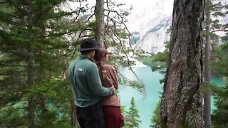 Man and girlfriend have sex on the forest floor