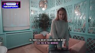 The man is having sex with a gorgeous brunette in the hotel room