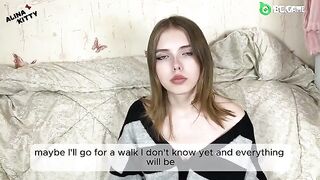 An almost naked girl is making breakfast, while her friend films her. It's very hot