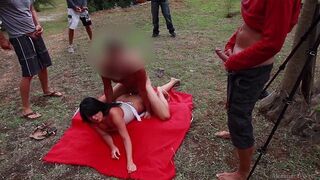 Bunch of wet pussies gets fucked on the beach and cum is eaten