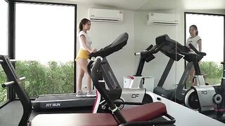A girl is having fun with her boyfriend in the gym