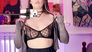 A girl caressed herself with a mirror, her anticipation shining through