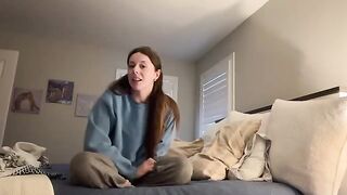 The girl is very excited and starts to rub herself without waiting for anyone